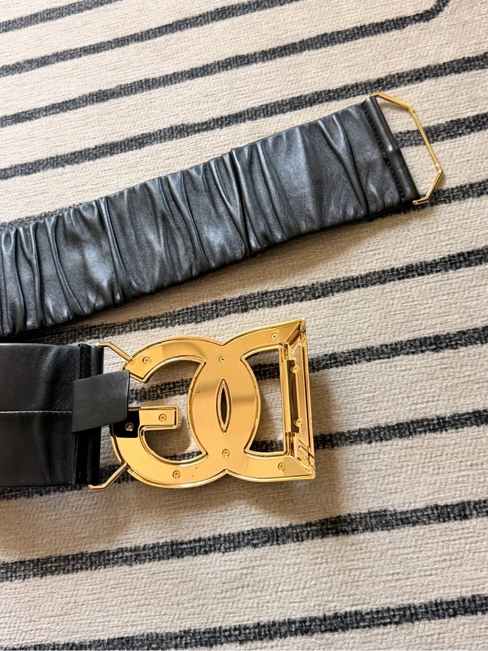 Dolce & Gabbana Black Leather Belt with Gold DG Buckle (jumbo) AUTHENTIC